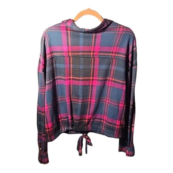NOBO, No Boundaries plaid longsleeve flannel button-down, 3X, Draw tie, Crop Top - Picture 5 of 8